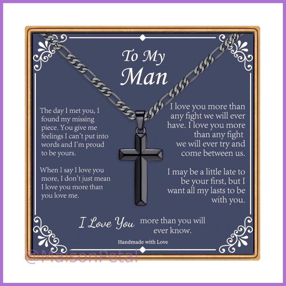 Stainless Steel Cross Necklace for Men with Figaro Chain
